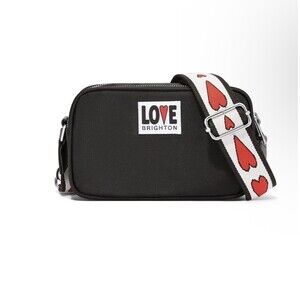 Brighton Love Essentials Black Crossbody Bag Red Heart Strap Dual Pockets NWOT